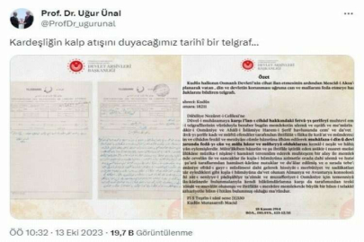 Filistinlilerin 1. Dünya Savaşı’nda Osmanlı’ya gönderdiği ‘destek’ telgrafı ortaya çıktı