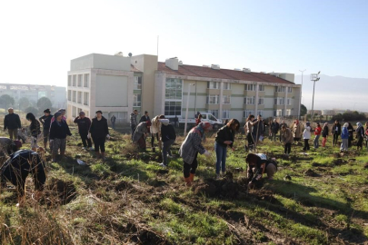 Üniversiteli öğrenciler yurtlarının bahçesine fidan dikti