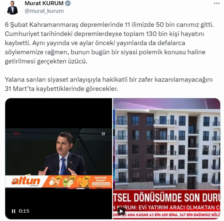 AKP'nin İBB Başkan Adayı Murat Kurum'un deprem iddiası kafaları karıştırdı Depremde ölü sayısı 130 bin 2