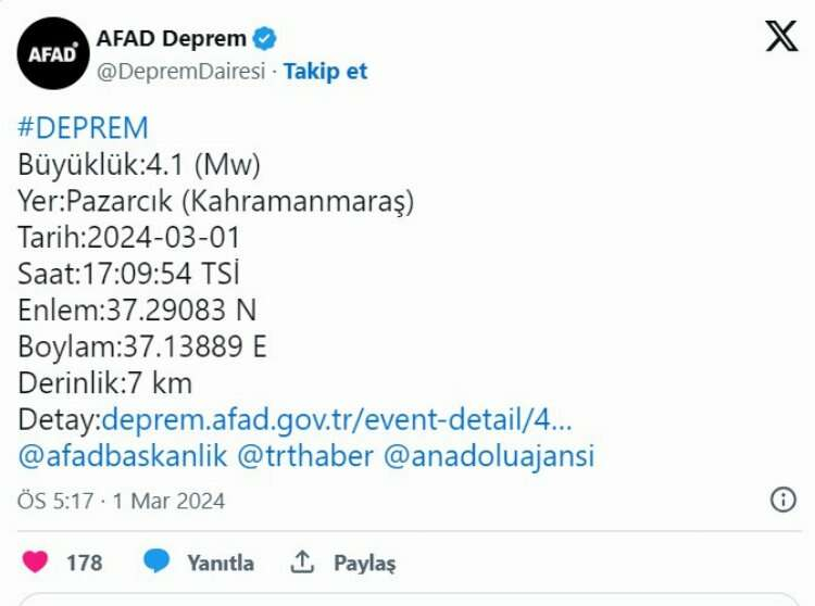 pazarcık deprem