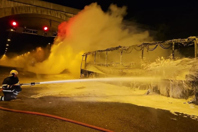 Kocaeli'den İzmir'e giden yolcu otobüsü Orhangazi tüneli girişinde alev aldı