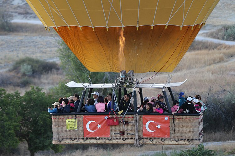 kapadokta tük bayraklı balonlar