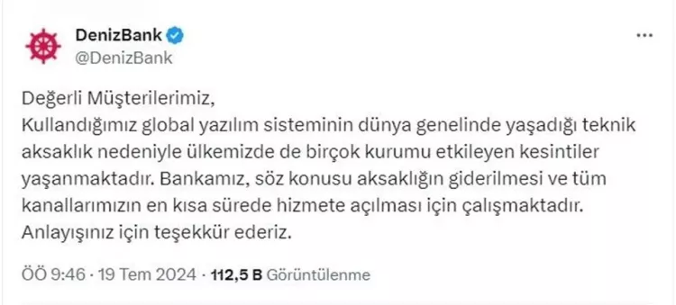 Dünya genelinde yazılım arızası Denizbank çöktü mü Denizbank neden açılmıyor 2