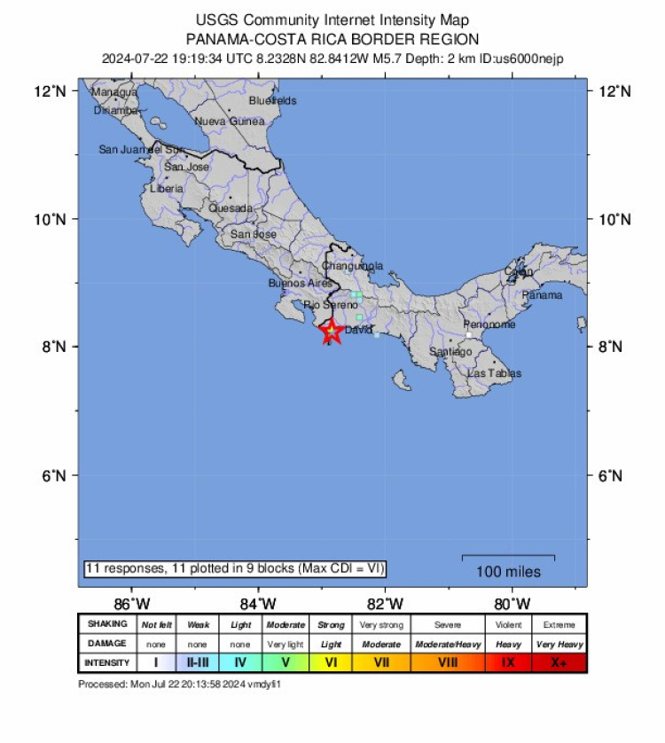 Panama-Kosta Rika sınırında 5.7 büyüklüğünde deprem 2