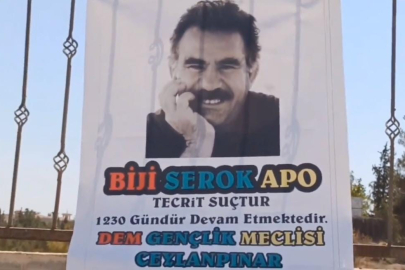 Mezarlık duvarına terörist başı Öcalan'ın posteri asıldı