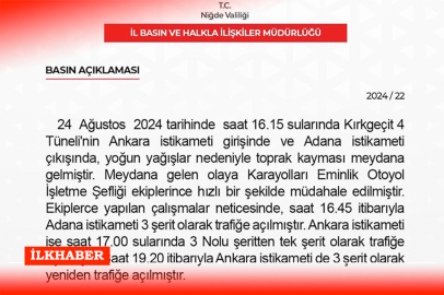 Niğde'de yoğun yağış nedeniyle toprak kayması: Ankara ve Adana yönünde trafik aksadı