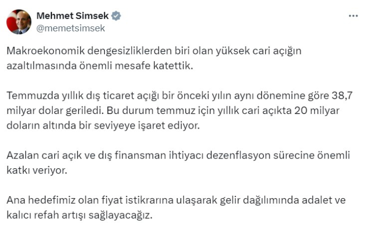 Bakan Şimşek Cari açığın azaltılmasında önemli mesafe katettik 2