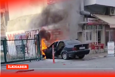 Hatay İskenderun'da park halindeki araç alevlere teslim oldu