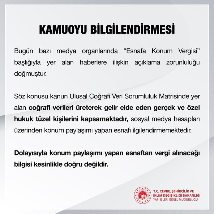 Çevre Bakanlığı’ndan Esnafa konum vergisi açıklaması Haberler gerçeği yansıtmıyor 2